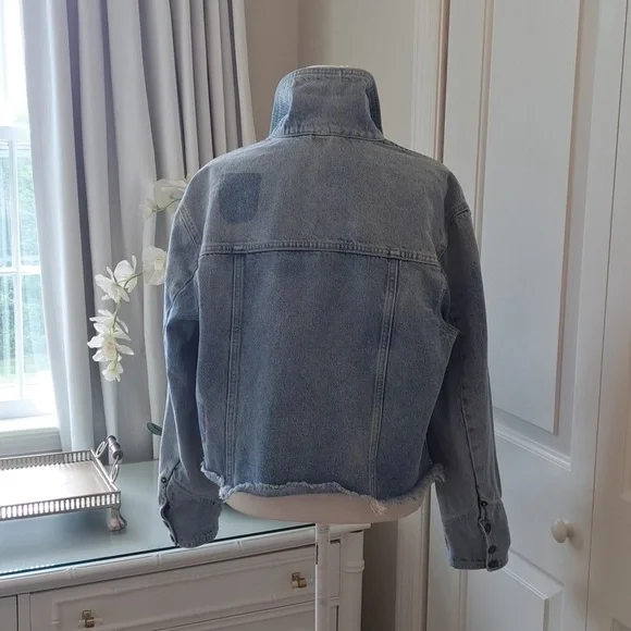 FREE PEOPLE Womens Light Distressed‎ Wash Pleated Denim Jean Jacket Zipper SM - Picture 3 of 9